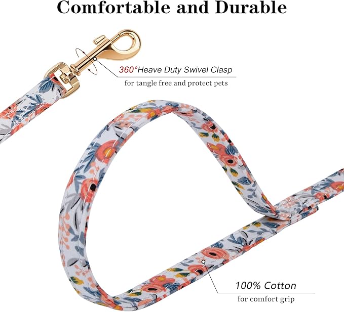 CHEDE No Pull Floral Pattern Dog Harness- Lightweight, Soft, Adjustable Small Harness and Leash Set, Suitable for Puppy Small and Medium-Sized Dog (XS, Orange Rose)