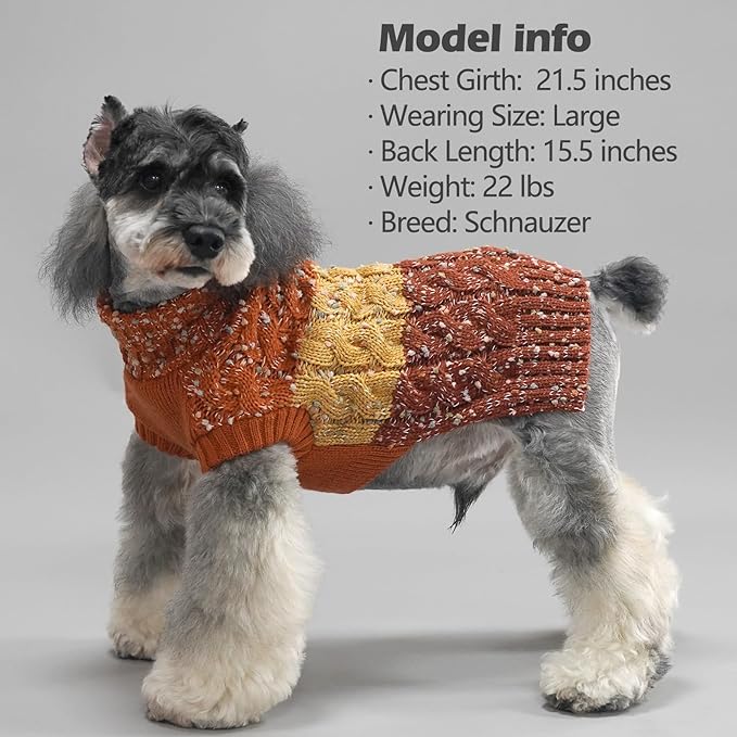KYEESE Dog Sweater Color Block Dog Sweaters for Medium Dogs Boy with Fuzzy Thread Knitted Turtleneck Dog Sweater for Medium Dogs Fall Winter Dog Clothes, Brown, XXL
