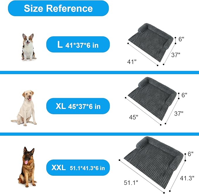 Luxurious Dog Couch Bed, Washable Calming Dog Couch Cover, Removable Couch Protector for Dogs, Waterproof Sofa Bed, Pet Bed Mats for Couch, Pet Couch Covers for Sofa(Grey, L)