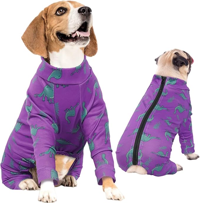 IDOMIK Soft Dog Pjs Clothes with Zipper, Breathble Dog Apparel Shirts for Boys Girls - Recovery Suit (Small, Medium, Large), Anxiety Relief Onesies (Purple)