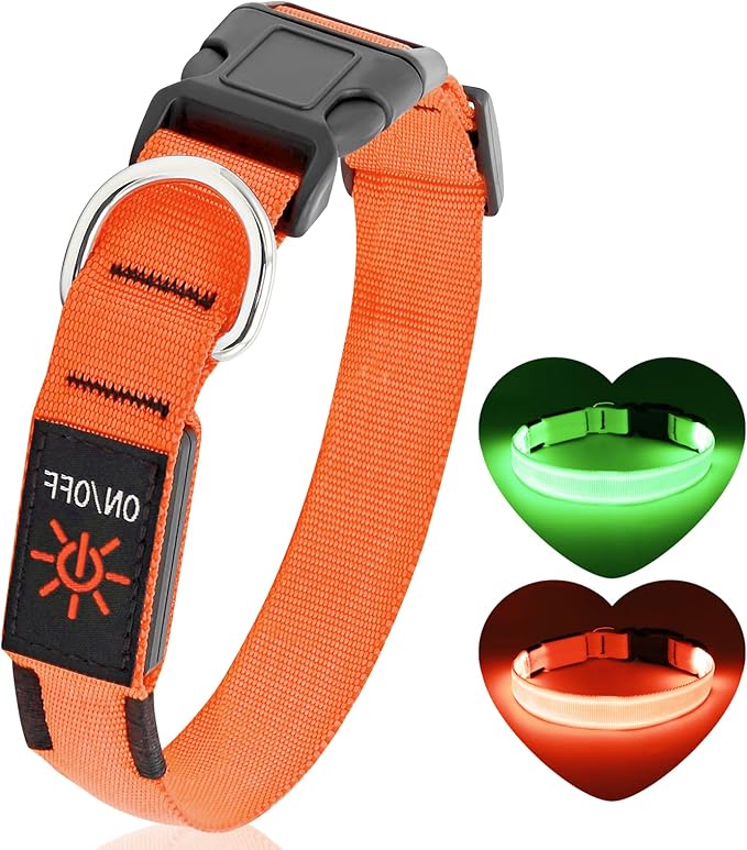 Light Up Collar at Night, LED Adjustable, Rechargeable Waterproof Dog Lights for Night Walking, Glow in The Dark for Medium Large Dogs