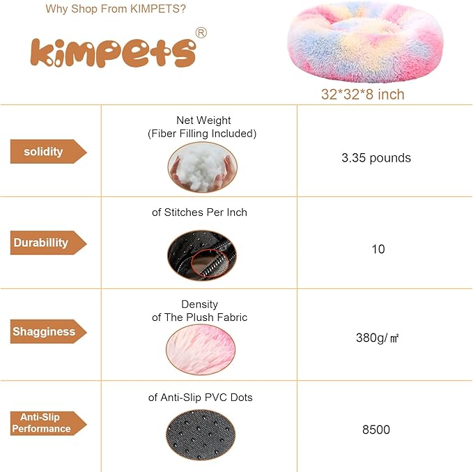 Dog Calming Beds for Small Medium Large Dogs - Round Donut Washable Puppy Dog Bed, Anti-Slip Faux Fur Fluffy Donut Cuddle Anxiety Cat Pet Bed(32'' Color)