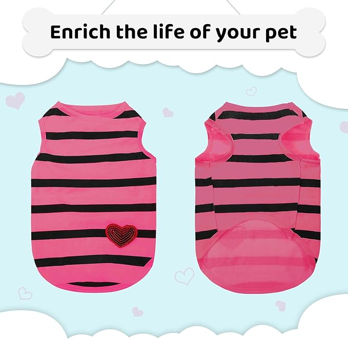 Dog Shirts for Large Dogs Cats, Dog Striped T-Shirts Dog Vest Pet Apparel Tee Shirts Spring Summer Suitable for Small and Medium Large Pets French Bulldog Bichon, Rose L