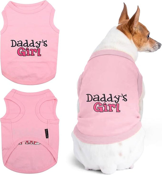 Parisian Pet Dog T-Shirt with Embroidered 'Daddy’s Girl' Words - 100% Cotton, Breathable, Sleeveless Girl Dog Clothes - Machine Washable Dog Shirts for Small Dogs, XS