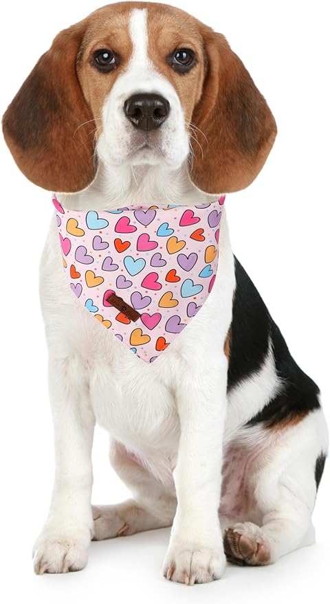 Lionet Paws Valentine's 2pcs Dog Bandanas, Black Heart & Colorful Heart Dog Scarf Bib Premium Fabric, Happy Valentine Love Bandanas for Small Dogs Pets