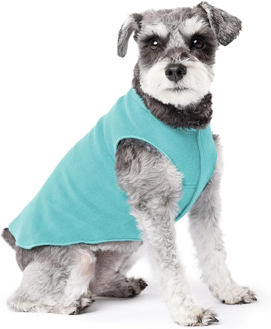 Stretch Fleece Dog Coat, Stretchy Pet Sweater, Machine Washable Pullover for Winter and Fall, Turquoise, 10