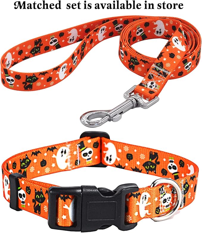 Halloween Dog Collar - Pumpkin Bat Ghost Pattern - Adjustable for Small Medium Large Dogs(Halloween,S)