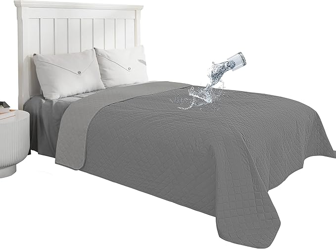 Easy-Going 100% Waterproof Dog Bed Cover Reversible Leak Proof Couch Cover Washable Sofa Cover Furniture Protector Blanket for Pets Kids Children Dog Cat (96x90 Inch, Gray/Light Gray)