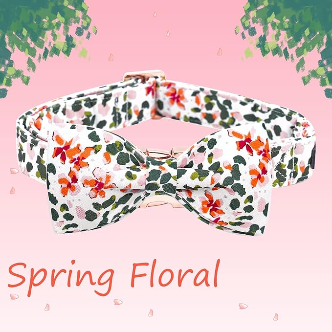 Elegant Little Tail Dog Collar With Bowtie - Spring Flower Cute Pink Pet Bow Collar - Adjustable for Small Dogs