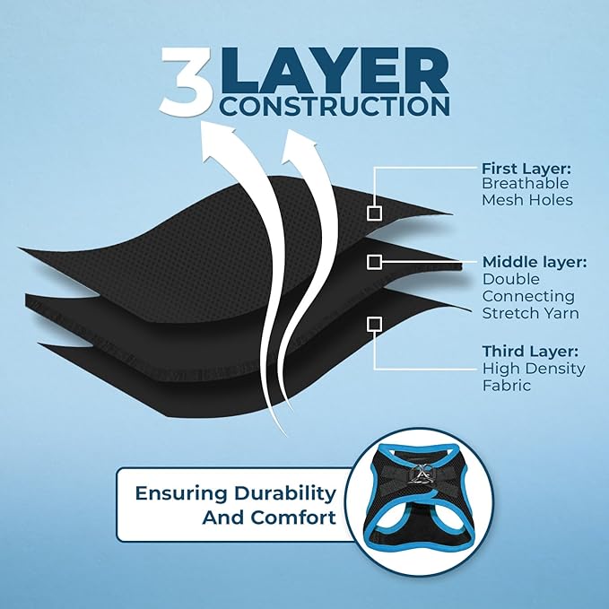 Voyager Step-in Air All Weather Mesh Harness and Reflective Dog 5 ft Leash Combo with Neoprene Handle, for Small, Medium and Large Breed Puppies by Best Pet Supplies - Black/Blue Trim, X-Large