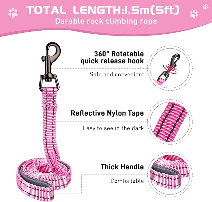 Soft Mesh Dog Harness and Leash Set, No Pull Puppy Harness and Leash Set, Reflective Step in Harness for Small Medium Dogs, Easy Walk Escape Proof Vest Harnesses (Rose Red, L)