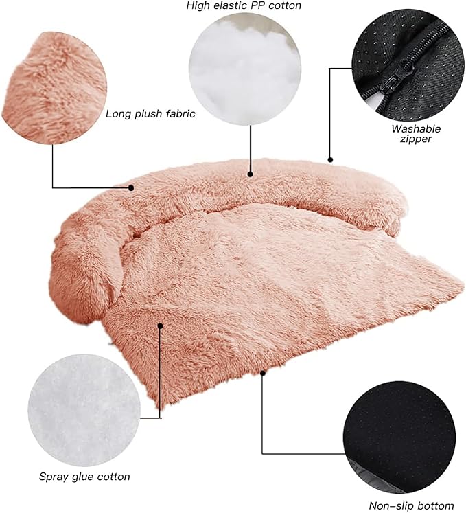 Calming Dog Bed Fluffy Plush Dog Mat for Furniture Protector with Removable Washable Cover for Large Medium Small Dogs and Cats (Small(35x31x5),Pink)