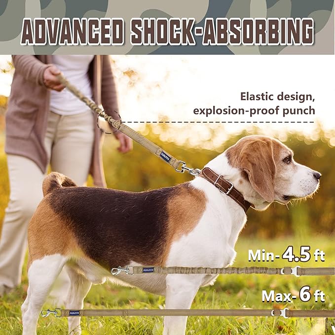 AUROTH Dog Leash Large Dogs, Heavy Duty Dog Leash Bungee, No Pull Dog Leash for Shock Absorption, Army Yellow Dog Training Leashes for Medium Large Breed Dogs 6FT, 2 Padded Handles