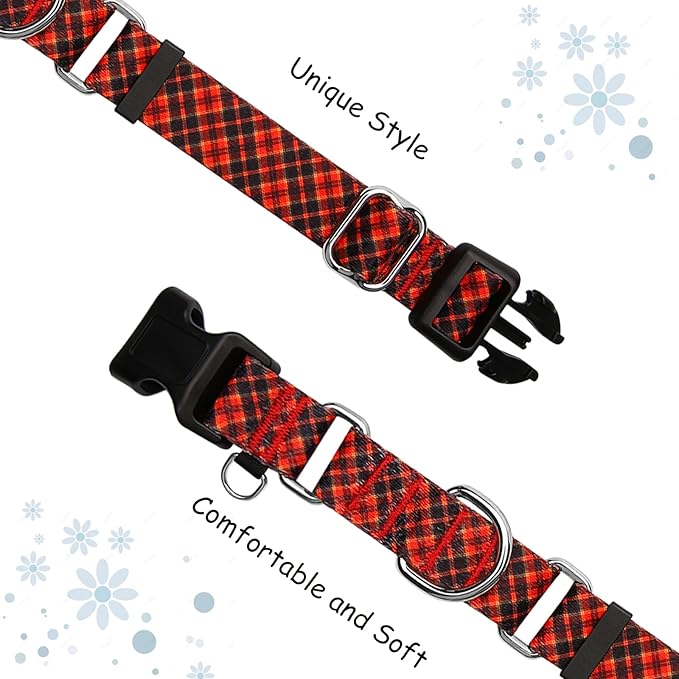 Christmas Martingale Collar for Dogs Plaid Dog Collars for Small Medium Large Dogs with Buckle Adjustable Soft Nylon Dog Collar (Red Plaid, Medium)