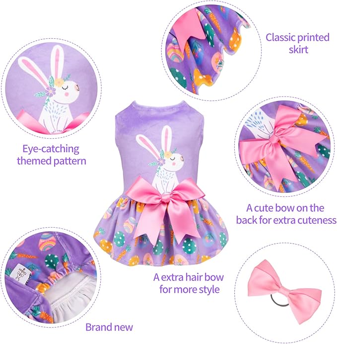 CuteBone White Rabbit Dog Easter Dress Velvet for Small Dogs Girl Eggs Skirt Puppy Purple Dresses Dog Clothes CVA19L-D