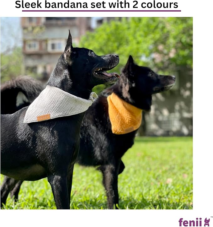 Premium Cotton Dog Bandanas - 2 Pack - Adjustable Fit - Washable - for Small, Medium & Large Breeds - Girl & Boy Dog Accessories - Multiple Sizes (Bumblebee Yellow & Pebble Gray, Large)