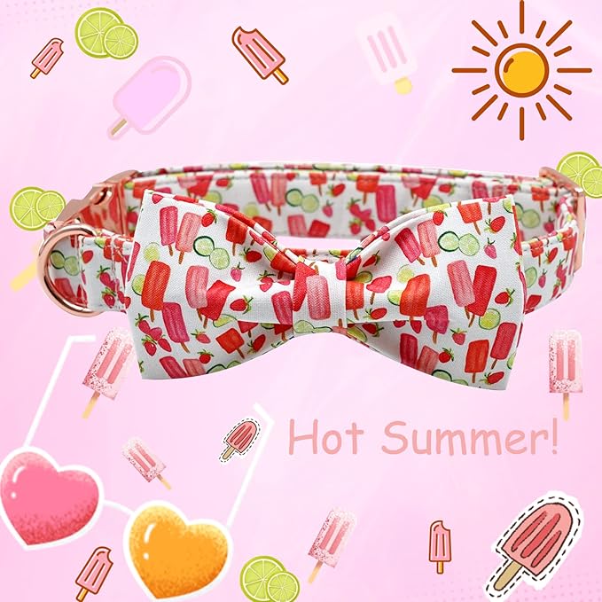 Lionheart glory Dog Collar, Dog Collar with Bow, Popsicle Print Girl or Boy Boy Dog Bowtie Collar Cute Pet Collar Gift for Small Dog