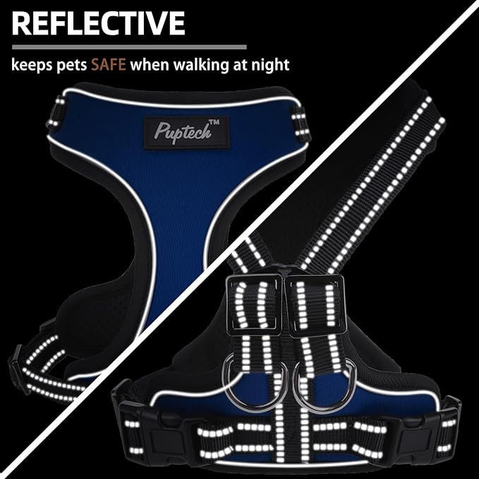 PUPTECK Dog Harness and Leash Set for Small Medium Sized Dogs, No Pull Dog Harness for Walking Training, Adjustable Reflective Puppy French Bulldog Frenchie Harness Soft Padded Vest, Blue, S