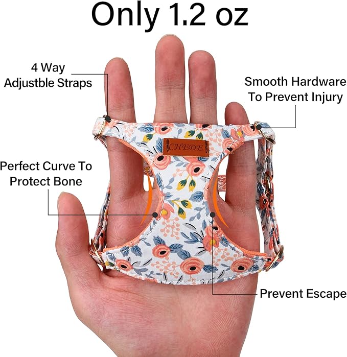 CHEDE No Pull Floral Pattern Dog Harness- Lightweight, Soft, Adjustable Small Harness and Leash Set, Suitable for Puppy Small and Medium-Sized Dog (XS, Orange Rose)