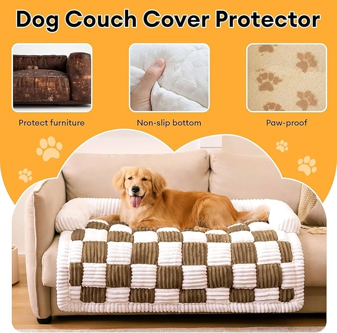 FUNNY FUZZY Pet Couch Covers for Sofa, Large Dog Couch Cover Protector Plush Pet Bed Mat for Furniture Protector, X-Large. Light Brown