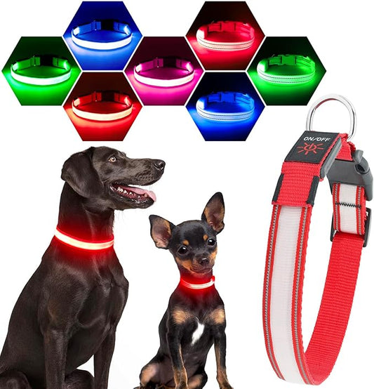Visinite Light Up Dog Collar, Reflective LED Dog Collar, Adjustable Lighted Dog Collars Rechargeable Waterproof, Bright Dog Glow Collar for Pet Safety at Night Walking, Fit Large Medium Dogs