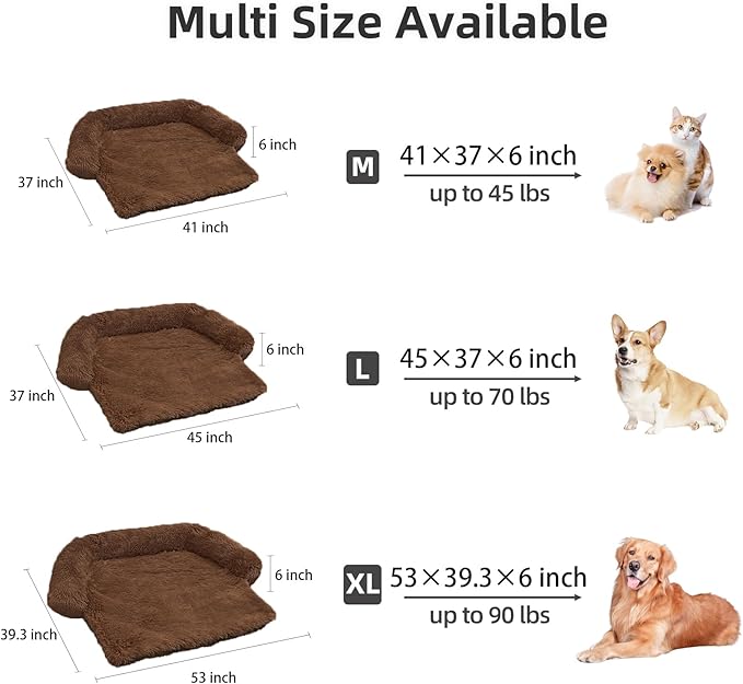 Calming Dog Bed Fluffy Plush Dog Mat for Furniture Protector with Removable Washable Cover for Large Medium Small Dogs and Cats (Large, Coffee)