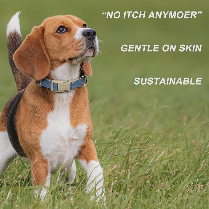 Plutus Pet Cotton Hemp Dog Collar and Leash Set, Adjustable Collar for Small, Medium, and Large Dogs, Heavy Duty and Soft on Skin, Haze Blue, L