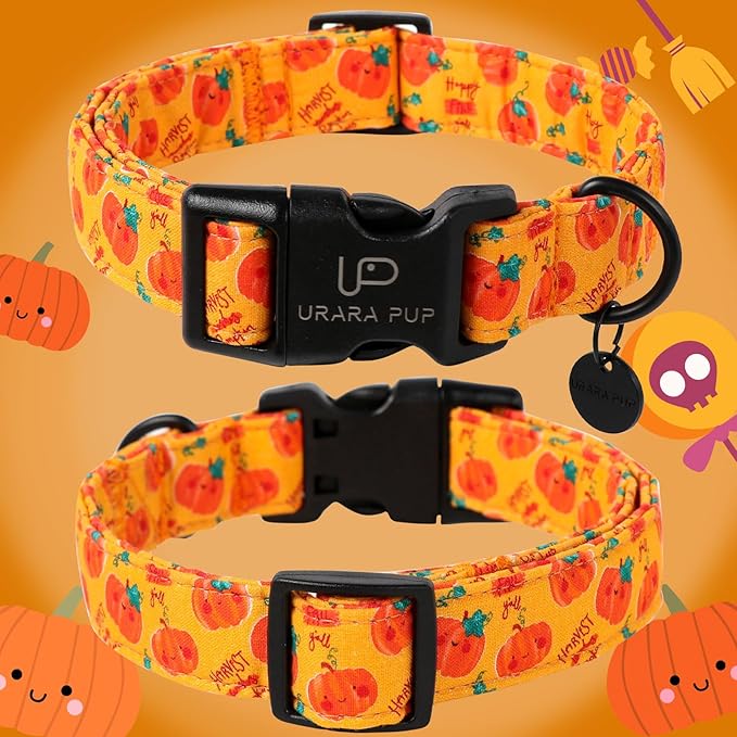 Halloween Pumpkin Dog Collar,Lightweight Orange Halloween Puppy Collar with Plastic Buckle,Fancy for Dogs,Suitable for Small Medium Large Girl or Boy Dogs