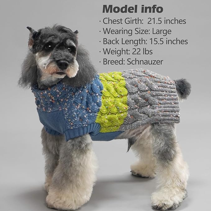 KYEESE Dog Sweater Color Block with Fuzzy Thread Knitted Turtleneck Dog Knitwear with dots in a Variety of Colors for Small Dogs Fall Winter Puppy Sweater, Green, XS