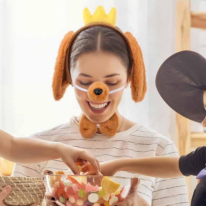 Kisangel Dog Costume Accessories Set - Adjustable Dog Ears Headband, Tail, Paw Gloves for Cosplay, Party, Birthday, and Holiday Events