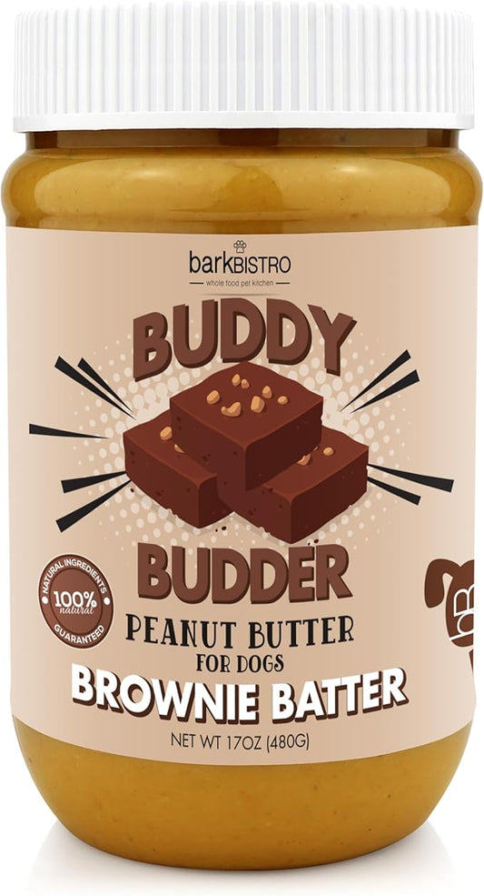 BUDDY BUDDER Brownie Batter, 100% Natural Peanut Butter, Healthy Dog Treats, Stuff in Toy, Pill Pocket, Made in USA, 17 oz Jars