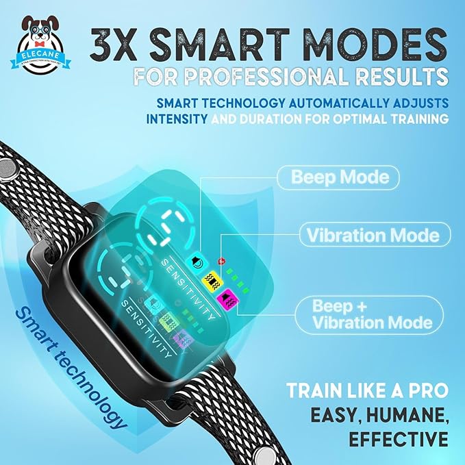 Tiny Bark Collar for Small Dogs 5-15 lbs – No Shock Anti Barking Collar with AI Chip – 3 Modes & 5 Sensitivity Levels – Waterproof, Rechargeable, Magnetic Charging – Humane, Effective Training (Black)