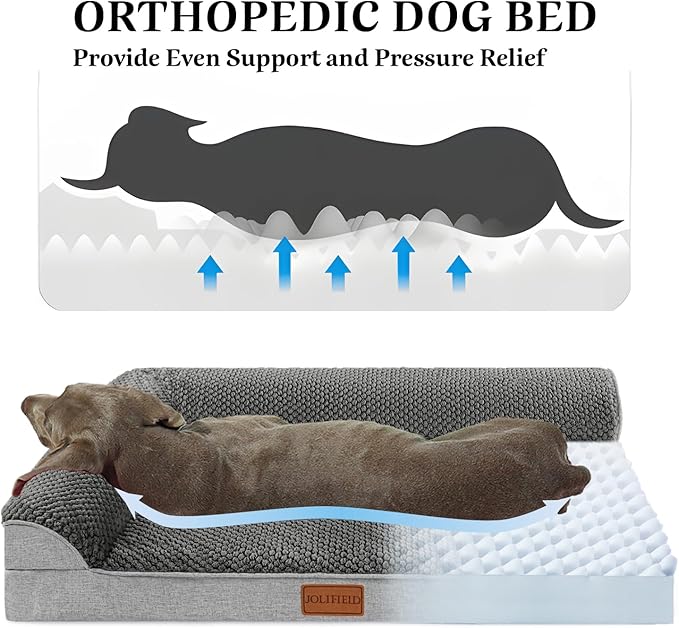 Orthopedic Jacquard Dog Bed for Large Dogs, Waterproof L Shaped Large Pet Sofa Bed with Washable Removable Cover, Non-Slip Soft Warm Comfortable Pet Couch Sleep Mat, 36''X24'' Grey