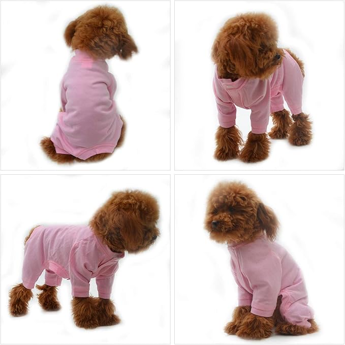 Lovelonglong Four Feet Dog Lightweight Pajamas, Pure Cotton Dog Jumpsuits 4 Legs Dog Onesies T-Shirt Stylish PJS Puppy Costume for Large Medium Small Dogs Pink XXXL