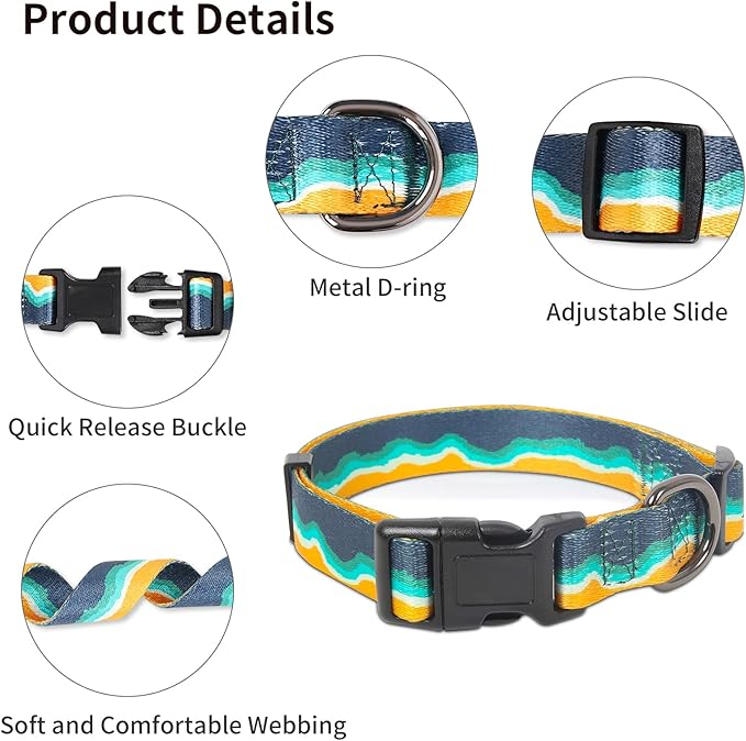 Timos Dog Collar, Adjustable Soft Dog Collar for Small Medium Large Dogs, Patterned Puppy Collars with Quick Release Buckle for Boy and Girl Female Dogs,XS Length 8.5''-11''