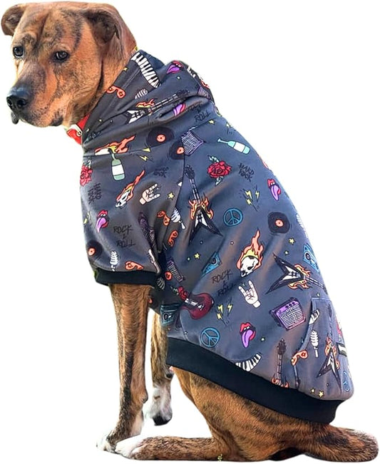 Spark Paws Dog Hoodie - Premium Quality, Buttery Soft, Superior Comfort and Fit, Calming Fleece Interior, Suitable for All Breeds - Rock and Roll - 4XL