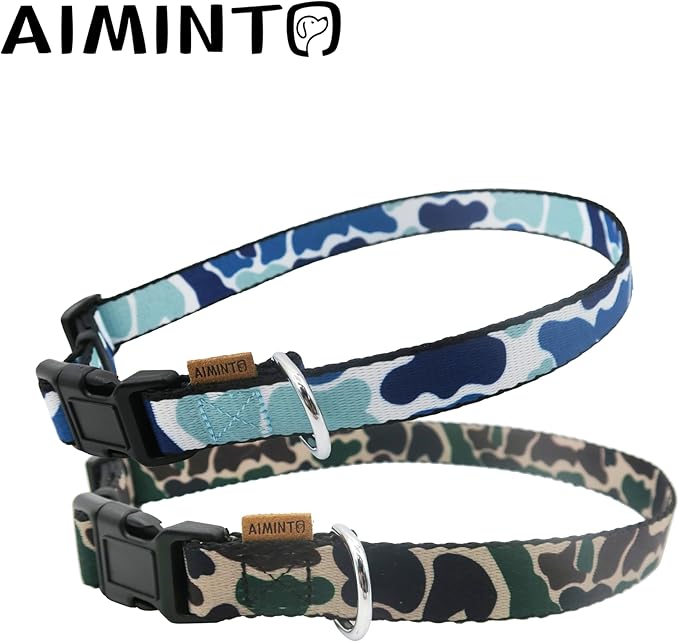 Dog Collar, Cute Camouflage Pattern, Soft and Adjustable Collar with Quick Release Buckle (XS (Neck 9-13", Width 3/8"), Camouflage Green)