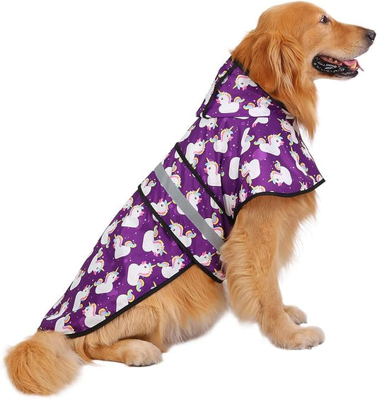 HDE Dog Raincoat Hooded Slicker Poncho for Small to X-Large Dogs and Puppies Purple Unicorn Ducks - L