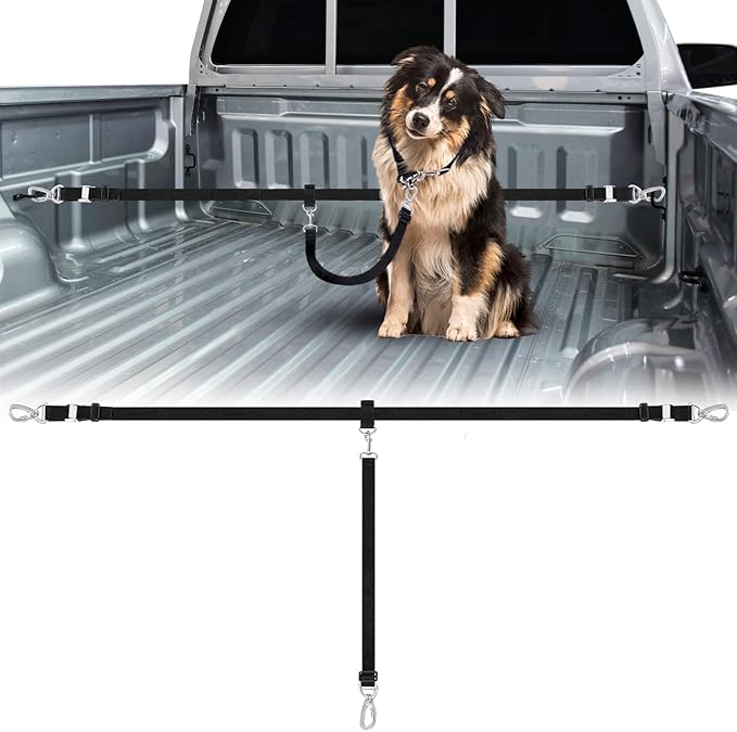 Truck Bed Dog Leash System for One Dog Pickup Tether Tie Down Car Harness Belt Heavy Duty Adjustable Safety Canine Leash for Pickup SUV Truck Outdoor Bed
