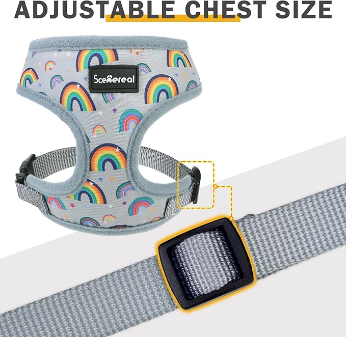 SCENEREAL Small Dog Harness Collar and Leash Set, Adjustable No Pull Pet Harnesses, No Chock Soft Mesh Step in Vest for Doggie Puppy Medium Dogs Cats Girl or Boy,Chihuahua, Yorkie, Outdoor Walking