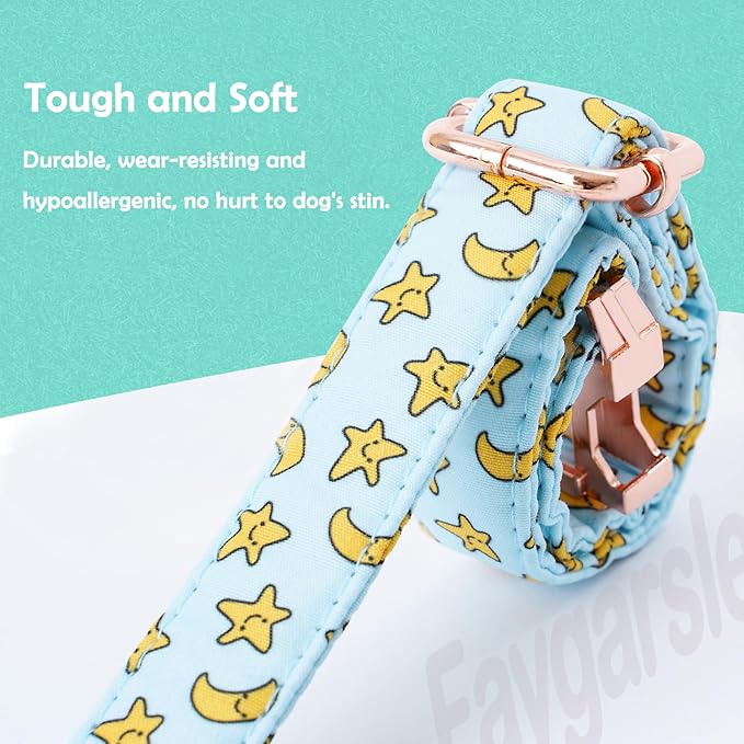 Faygarsle Blue Stars Moon Pattern Dog Collar for Small Medium Large Dogs Cute Puppy Collars for Female Dogs for Summer Spring Wedding Necklace Girl Dog Collar L