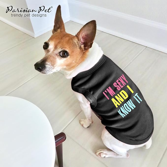 Parisian Pet Dog Tshirt - Embroidered “ I’m Sexy “ Girl Dog Clothes - Breathable and Lightweight Tank Top - Sleeveless Pet Tee Shirts - Machine Washable Shirt for Large Dogs - 2XL