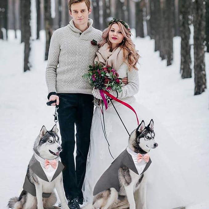 Kuoser Dog Tuxedo Dog Suit and Bandana Set, Dogs Tuxedo Wedding Party Suit, Doggy Prince Bow Tie Shirt Formal Pet Wedding Attire for Large Medium and Small Dogs Golden Retriever Samo Bulldogs