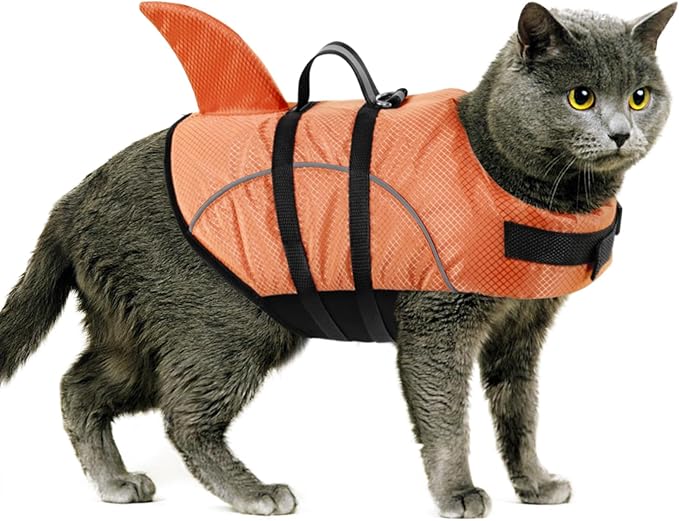 Queenmore Small Dog Life Jacket XXS, Puppy Life Jackets for Small Dogs, Little Dog Life Vest for Swimming/Boating, Cat Life Jacket/Life Vest, Lightweight Shark Pet Water Vest with Handle/Leash Hook