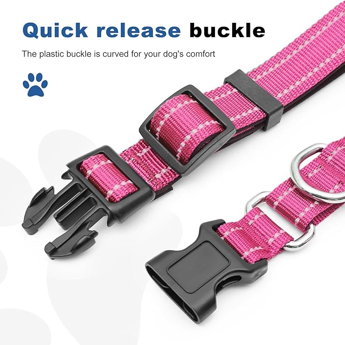 Reflective Martingale Dog Collars. Dog Collar with Quick Release Buckle. Adjustable Soft Padded Breathable Nylon Pet Collar Suitable for Puppies for Small Medium Large Dogs.
