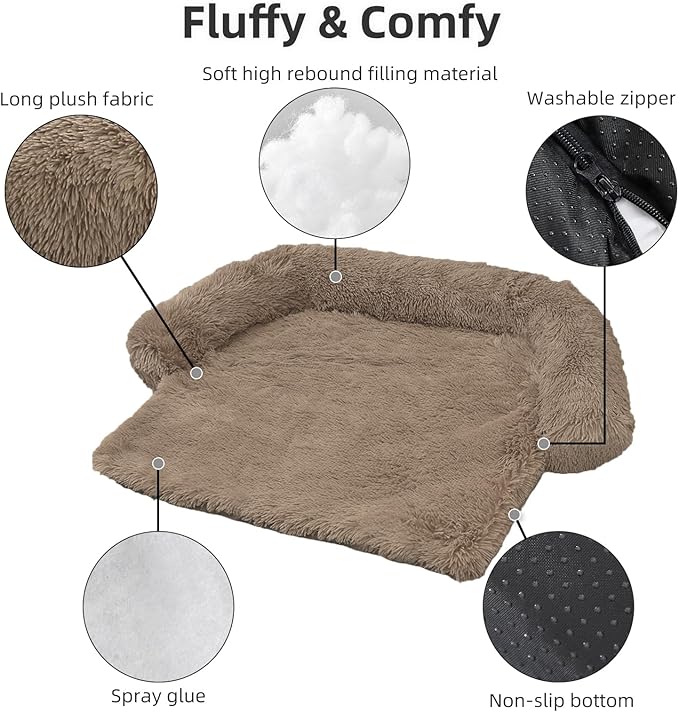Calming Dog Bed Fluffy Plush Dog Mat for Furniture Protector with Removable Washable Cover for Large Medium Small Dogs and Cats (Medium(41x37x6), Camel)