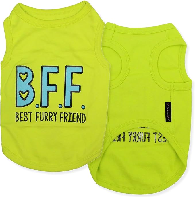 Parisian Pet Dog Tshirt - Embroidered “BFF (Best Furry Friend)“ Dogs Clothes - Lightweight Dog Tank Top - Sleeveless Doggy Tee Shirts - Machine Washable Shirts for Large Dogs - 3XL