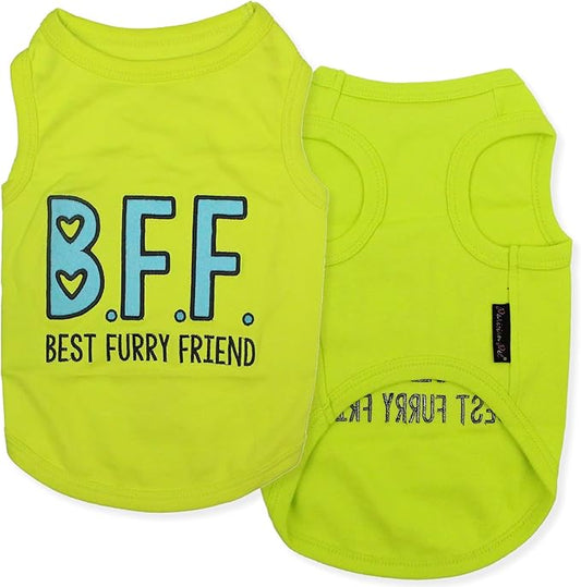 Parisian Pet Dog Tshirt - Embroidered “BFF (Best Furry Friend)“ Tank Top - 100% Cotton and Lightweight Dog Clothes - Sleeveless Tee Shirts - Machine Washable Shirt for Small Dogs - XS