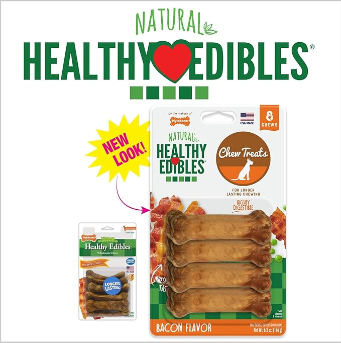 Nylabone Healthy Edibles Long Lasting Chew Treats. (3) 8 Count Packs of Bacon Flavor Treats for X-Small/Petite Dogs. 24 Total Treats.