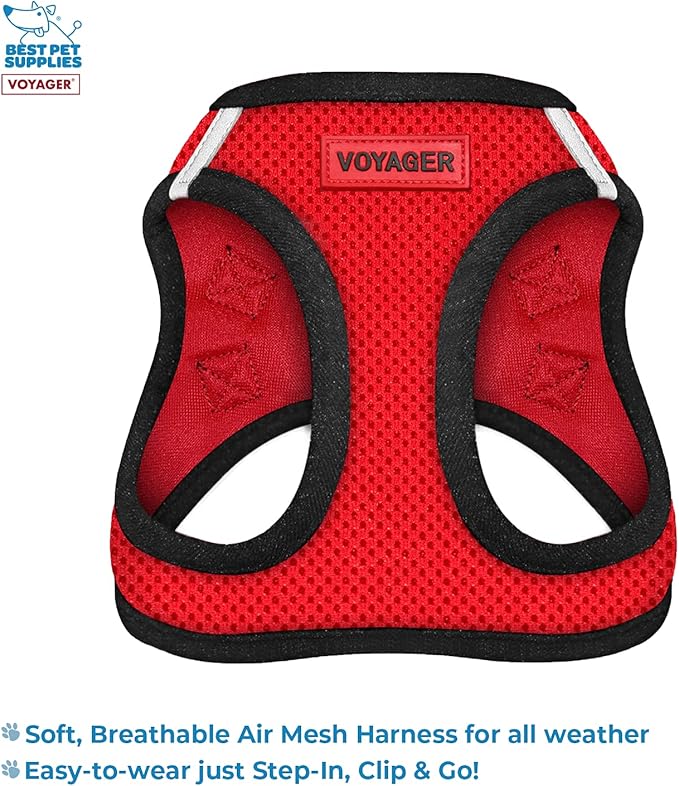 Voyager Step-in Air All Weather Mesh Harness and Reflective Dog 5 ft Leash Combo with Neoprene Handle, for Small, Medium and Large Breed Puppies by Best Pet Supplies - Red, Medium